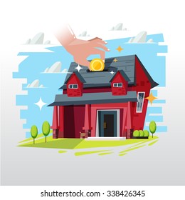 insertar moneda en casa. inversión hipotecaria o estatal real - ilustración vectorial