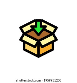 Insert Package to the Box Unboxing Outline Icon Vector Illustration
