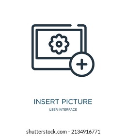 insertar imagen de línea delgada. imagen, iconos lineales digitales del concepto de interfaz de usuario signo de contorno aislado. Elemento de símbolo de ilustración vectorial para diseño web y aplicaciones.