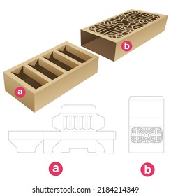 Insert supporter box with stenciled pattern cover die cut template and 3D mockup