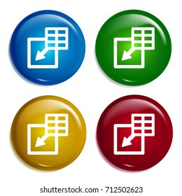Insert Table multi color gradient glossy badge icon set. Realistic shiny badge icon or logo mockup