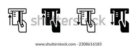 Insert and take credit card icon. Insert and take the ATM card into the slot symbol in line and flat style on white background with editable stroke for apps and websites. Vector illustration