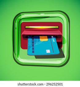 Inserting ATM card into bank machine to withdraw mone. money card concept - vector illustration