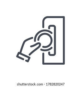 Icono de línea de moneda. Paga mano con signo de contorno vectorial de moneda.