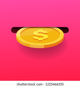 inserting coin to a slot vector illustration.