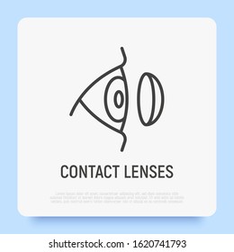 Inserting Contact Lens In Eye Thin Line Icon. Vision Correction. Ophthalmology Vector Illustration.