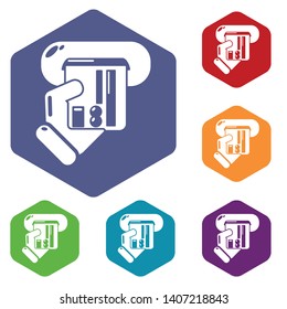 Inserting credit card icons vector colorful hexahedron set collection isolated on white