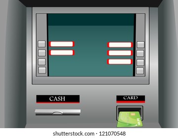 Inserting credit card into bank machine to withdraw money.