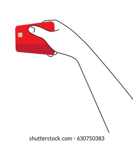 Inserting a credit card somewhere, hand holding the card
