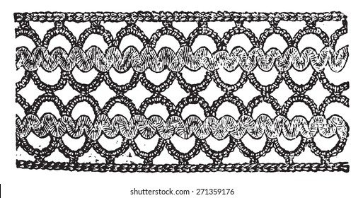 Insertion in waved braid, vintage engraved illustration.