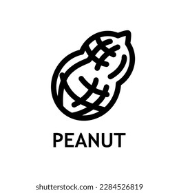 Inshell peanuts icon. Linear logo. Black simple illustration for package design. Contour isolated vector emblem on white background. Ingredient for cooking various dishes, healthy hearty snack