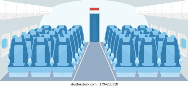 Inside Airplane Design. Passenger Airplane Seats, Airplane Vector.