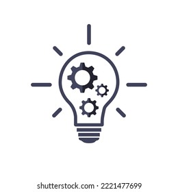 Inside the bulb and the wheel. Idea business concept. Isolated vector illustration.