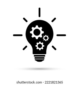 Dentro de la bombilla y la rueda. Idea concepto de negocio. Ilustración de iconos vectoriales aislados.