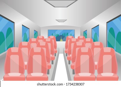 Inside Bus Design. Passenger Bus Seats, Bus Vector.