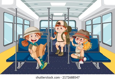 Inside bus with people cartoon illustration