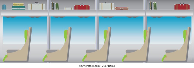 Inside bus and seat with bag and blue window vector