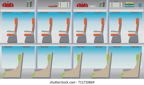 Inside bus and seat with bag and blue window vector