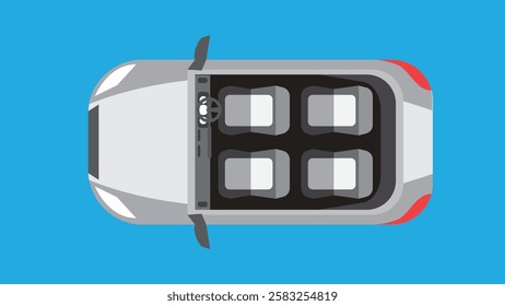 inside of a car from top view or upper view with four seats