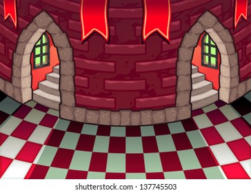 Inside the castle. Cartoon and vector illustration.