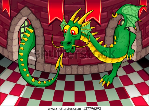 Inside Castle Dragon Cartoon Vector Illustration Stock Vector Royalty Free