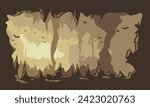 inside cave illustration template with stalactites and stalagmites vector background.