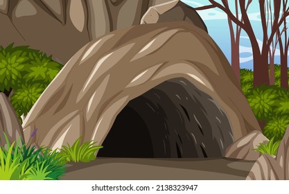 Inside cave landscape in cartoon style illustration