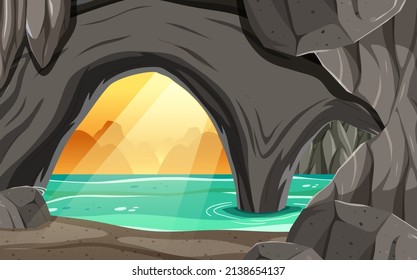 Inside cave landscape in cartoon style illustration