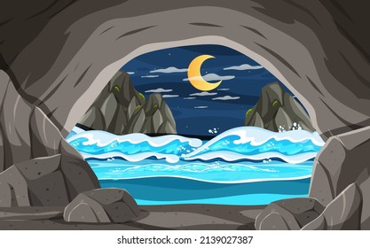 Inside cave landscape in cartoon style illustration
