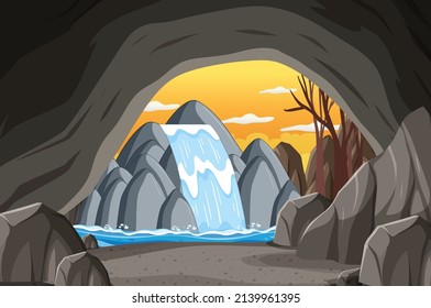 Inside Cave Landscape Cartoon Style Illustration Stock Vector (Royalty ...