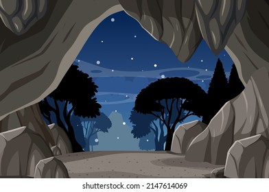 Inside cave landscape in cartoon style illustration