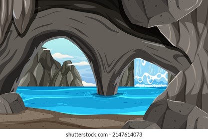 Inside cave landscape in cartoon style illustration