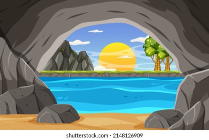 Inside cave landscape in cartoon style illustration