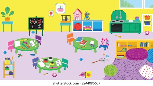 Inside class school room background illustration with interior design