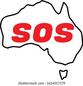 inside contours of continent australia red inscription sos. Australia fire concept