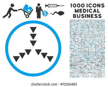 Inside Direction icon with 1000 medical commercial gray and blue vector pictograms. Design style is flat bicolor symbols, white background.