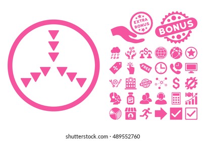 Inside Direction icon with bonus clip art. Vector illustration style is flat iconic symbols, pink color, white background.