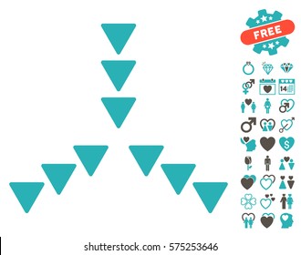 Inside Direction icon with bonus love pictograms. Vector illustration style is flat rounded iconic grey and cyan symbols on white background.