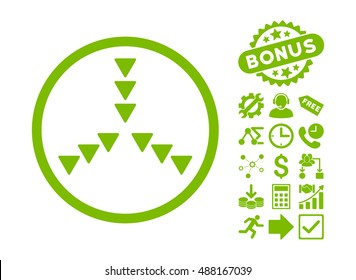 Inside Direction icon with bonus icon set. Vector illustration style is flat iconic symbols, eco green color, white background.