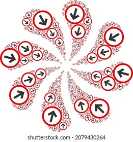 Inside direction icon explosion burst turbine fireworks shape. Turbine burst organized using random inside direction items.