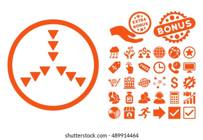 Inside Direction pictograph with bonus clip art. Vector illustration style is flat iconic symbols, orange color, white background.