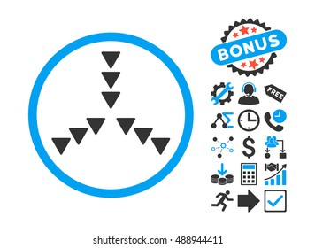 Inside Direction pictograph with bonus elements. Vector illustration style is flat iconic bicolor symbols, blue and gray colors, white background.
