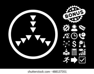 Inside Direction pictograph with bonus icon set. Vector illustration style is flat iconic symbols, white color, black background.