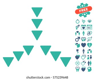 Inside Direction pictograph with bonus romantic pictograms. Vector illustration style is flat rounded iconic cobalt and cyan symbols on white background.