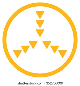 Inside Direction vector icon. Style is flat circled symbol, yellow color, rounded angles, white background.