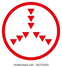 Inside Direction vector icon. Style is flat circled symbol, red color, rounded angles, white background.