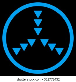 Inside Direction vector icon. Style is flat circled symbol, blue color, rounded angles, black background.