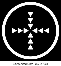 Inside Direction vector icon. Style is flat circled symbol, white color, rounded angles, black background.