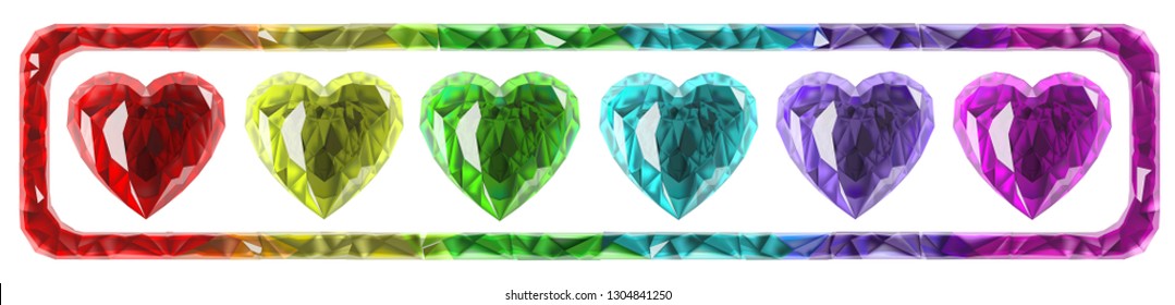 The inside of the frame, are colorful hearts. An example of a loading panel in a computer game.
