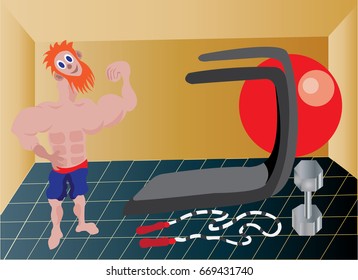  Inside the gym
A gym trainer flexing his muscle